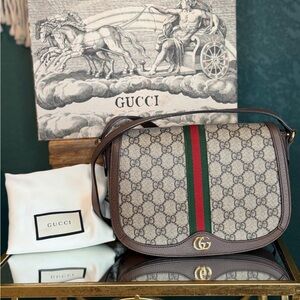 Gucci Beige and Brown Crossbody Messenger Bag Brown